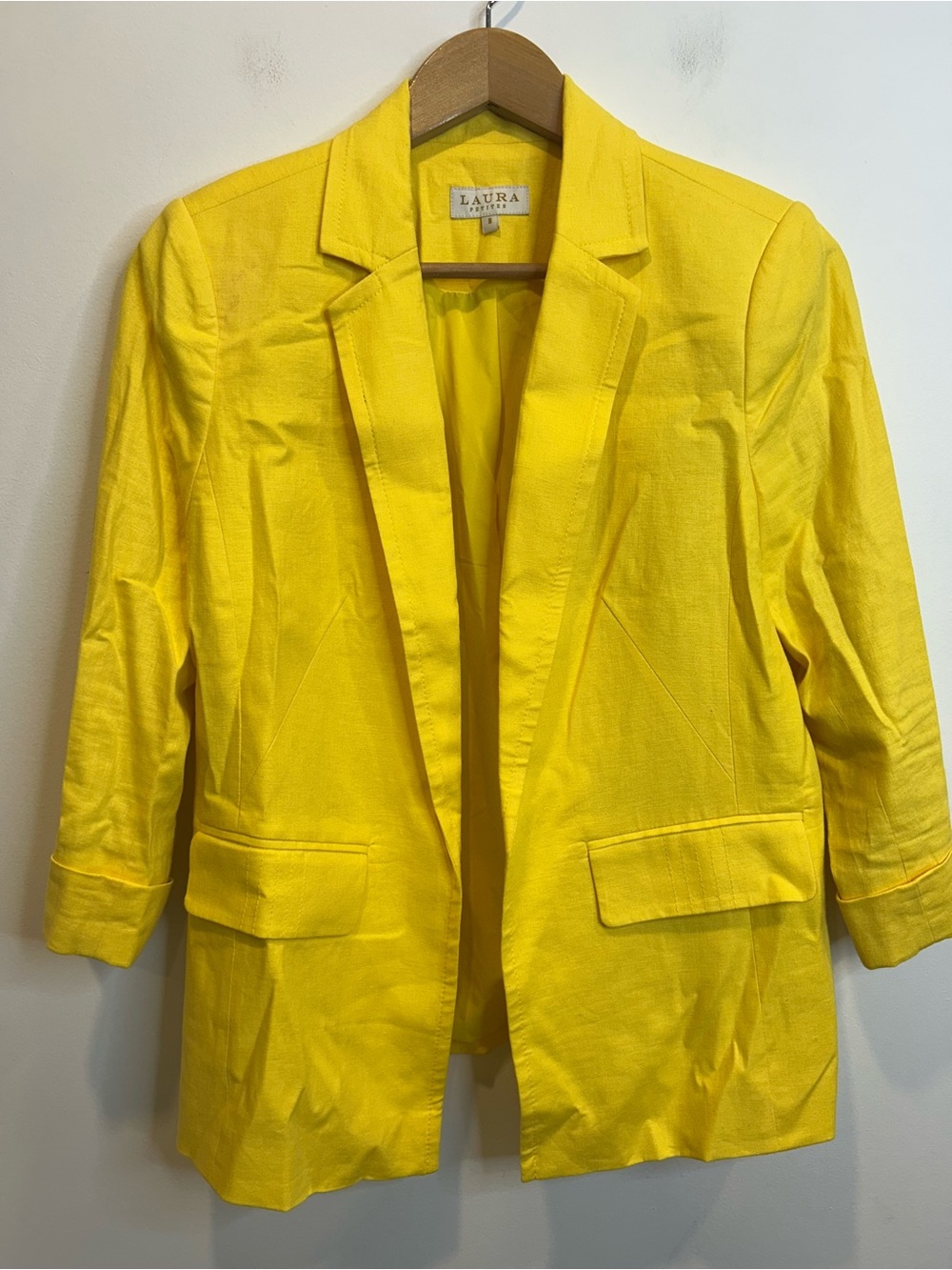 Laura Linen Blend Open Front Blazer Bright Yellow
